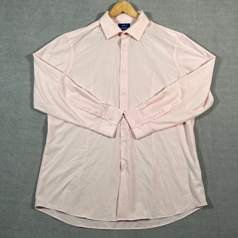 Apt. 9 Premier Flex Slim Fit Performance Dress Shirt Mens L Pink Polyester Blend